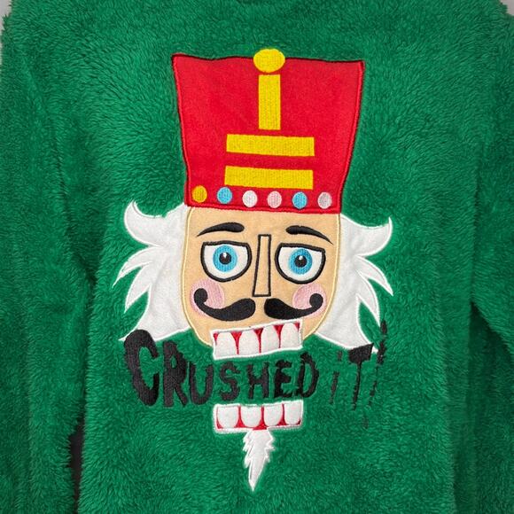 Briefly Stated Ugly Sweater Nutcracker Embroidered Green Sherpa Womens Sz XL - Picture 2 of 5